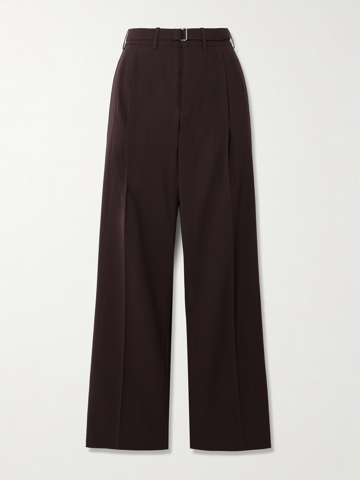 Co - Belted Pleated Wool Wide-leg Pants - Brown
