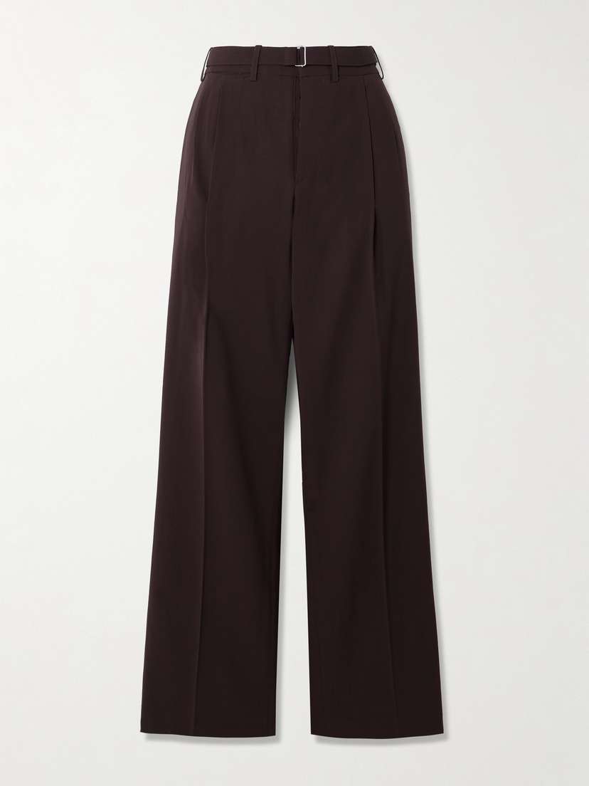 Co Belted Pleated Wool Wide-leg Pants