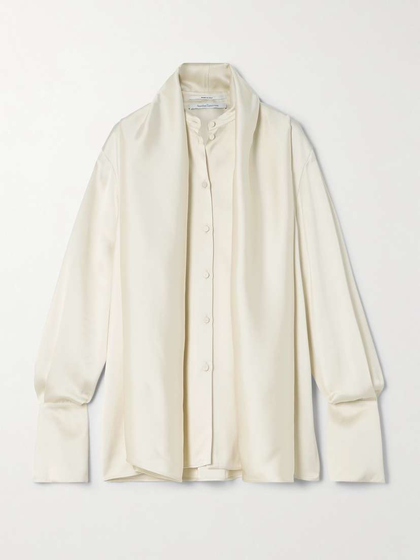 Another Tomorrow Scarf-effect Satin Blouse