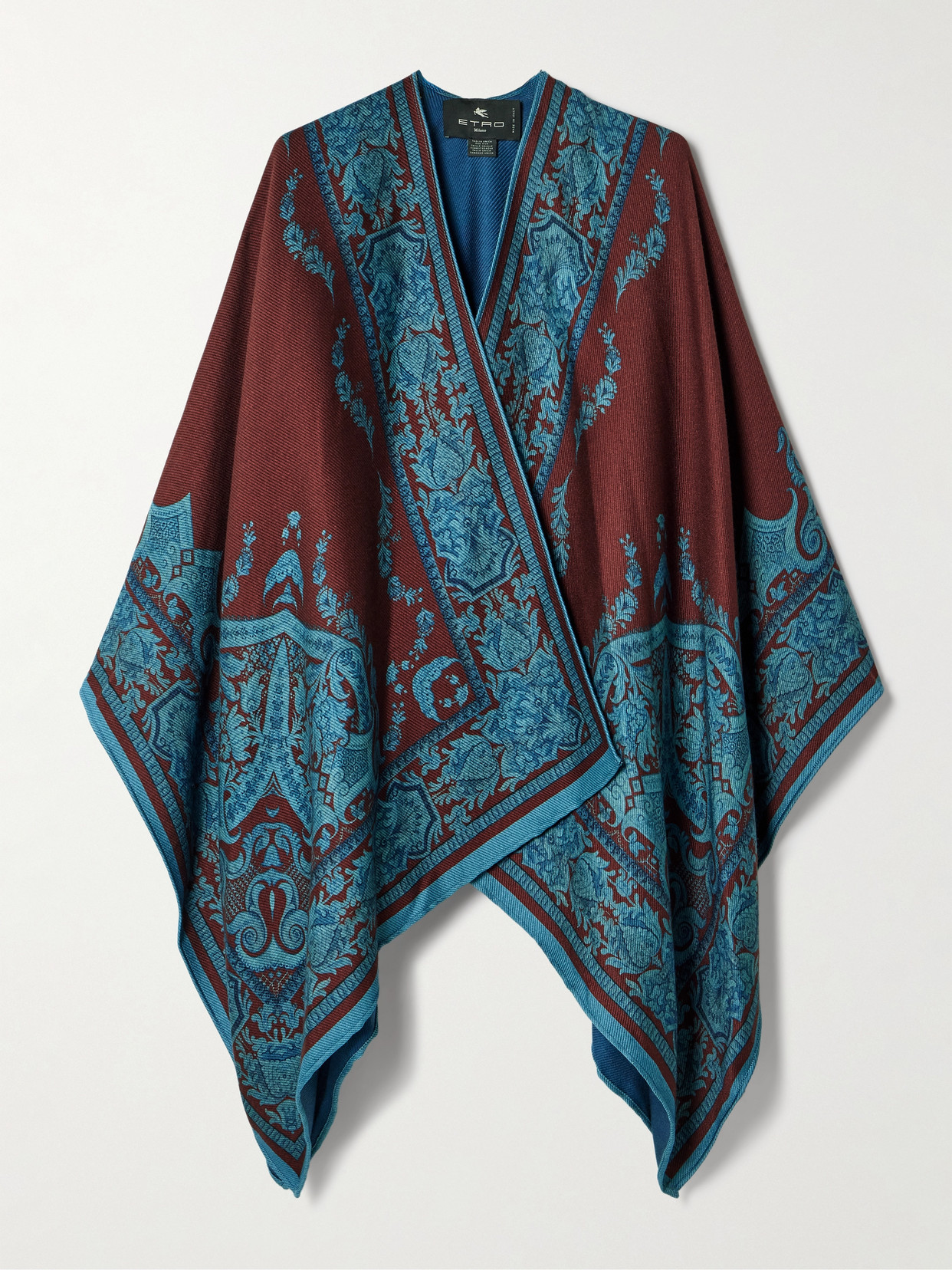 Etro Paisley-print Wool Cape In Blue