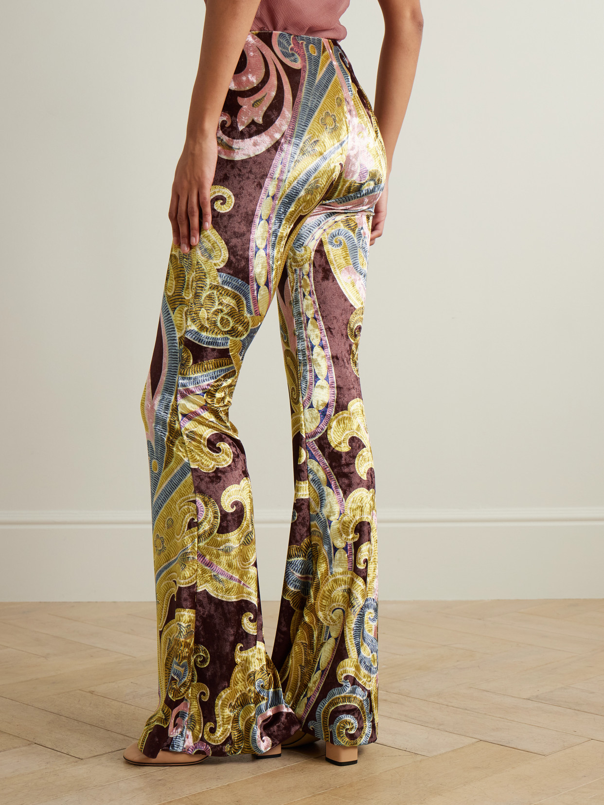 Etro Printed Stretch-chenille Flared Pants In Multi