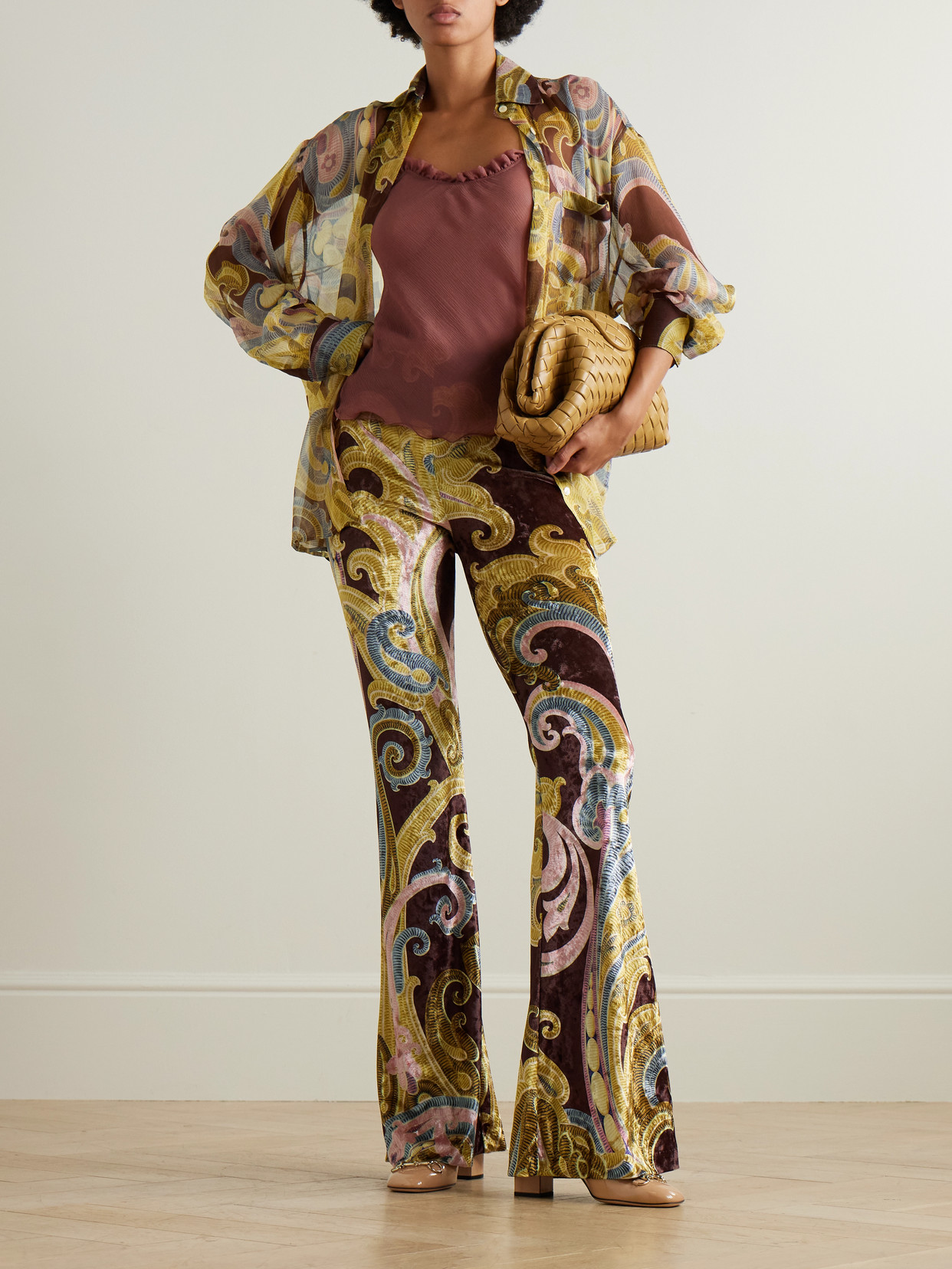 Etro Printed Stretch-chenille Flared Pants In Multi