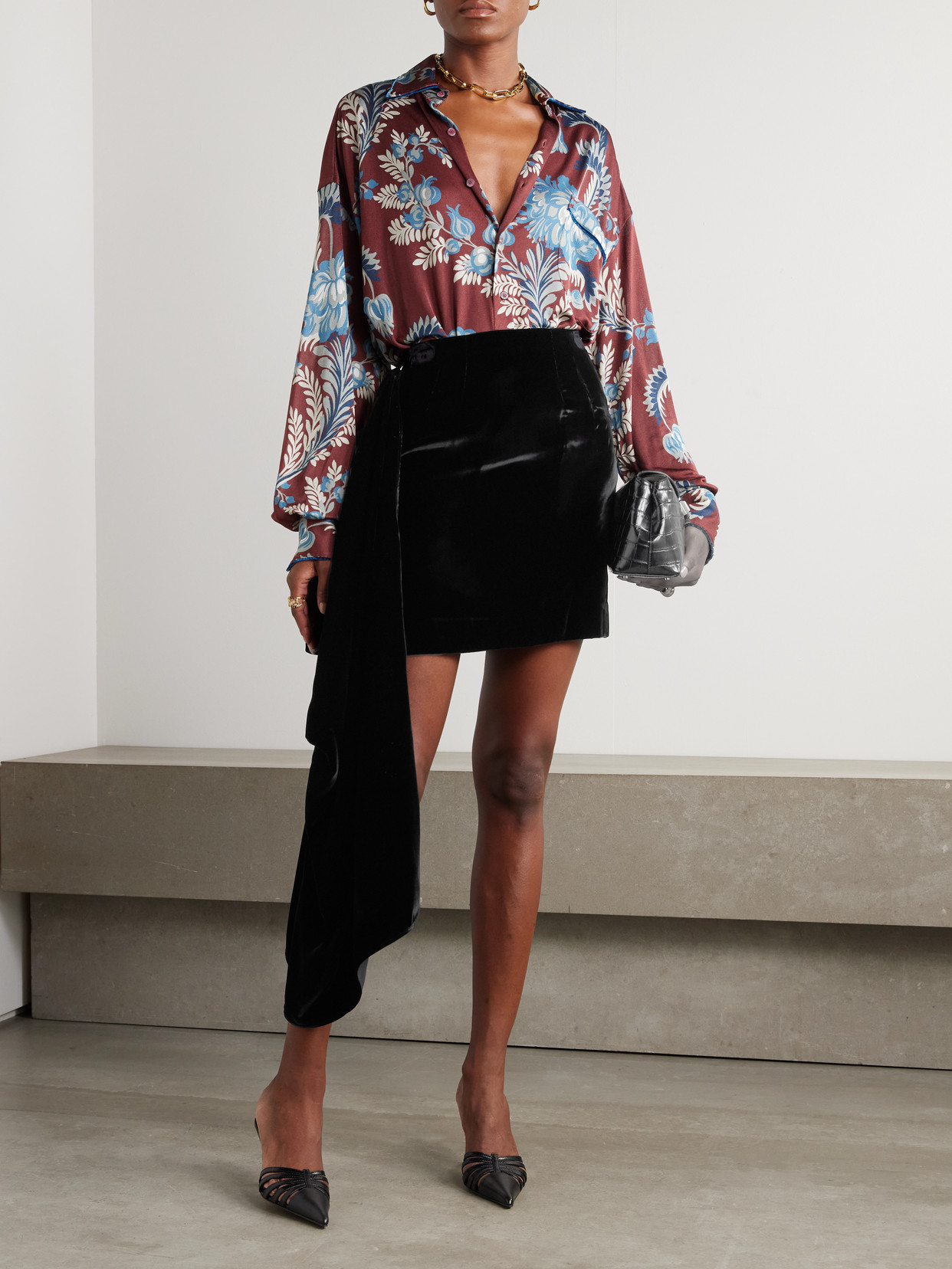 Convertible Wrap-Effect Velvet Midi