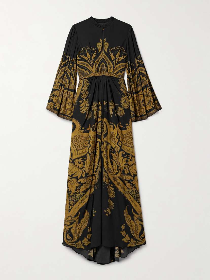 Etro Pleated Printed Crepe Maxi Dress
