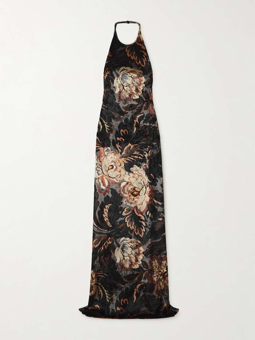 Etro Floral-print Velvet Halterneck Maxi Dress