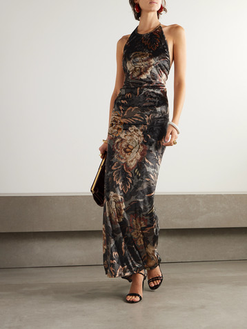 Etro Floral-print velvet halterneck maxi dress