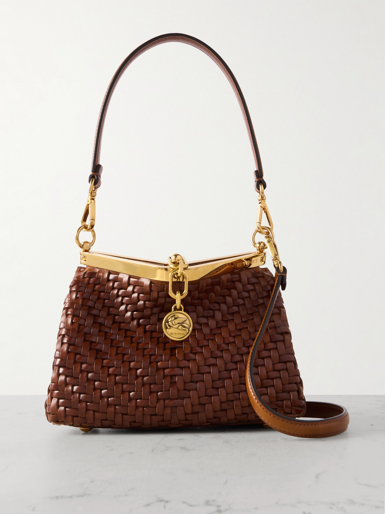 Etro Small Vela Woven Shoulder Bag In Brown