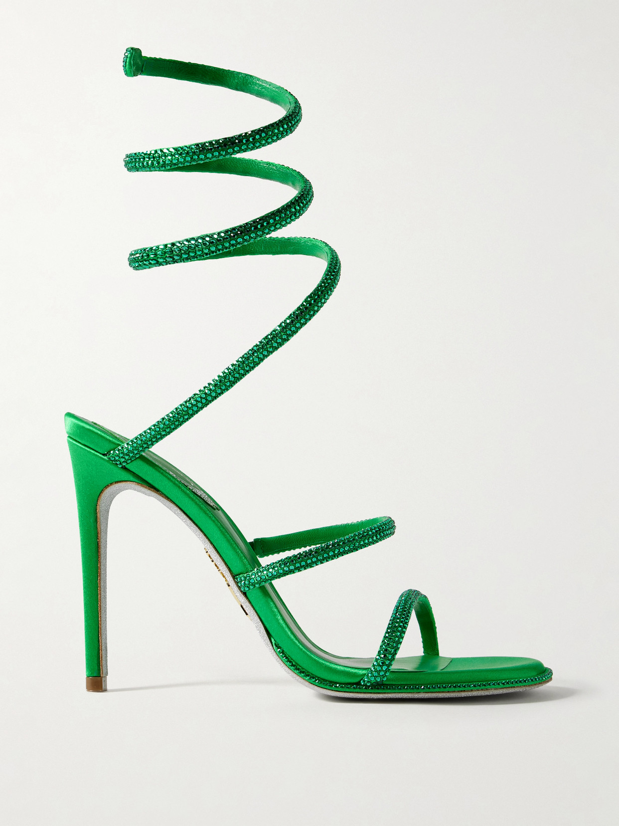 René Caovilla Cleo Crystal-embellished Satin Sandals In Green
