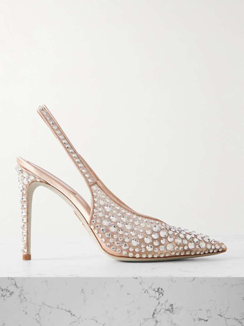 René Caovilla Crystal-embellished Mesh Slingback Pumps