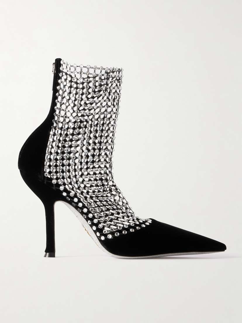René Caovilla Galaxia Crystal-embellished Velvet And Mesh Pumps