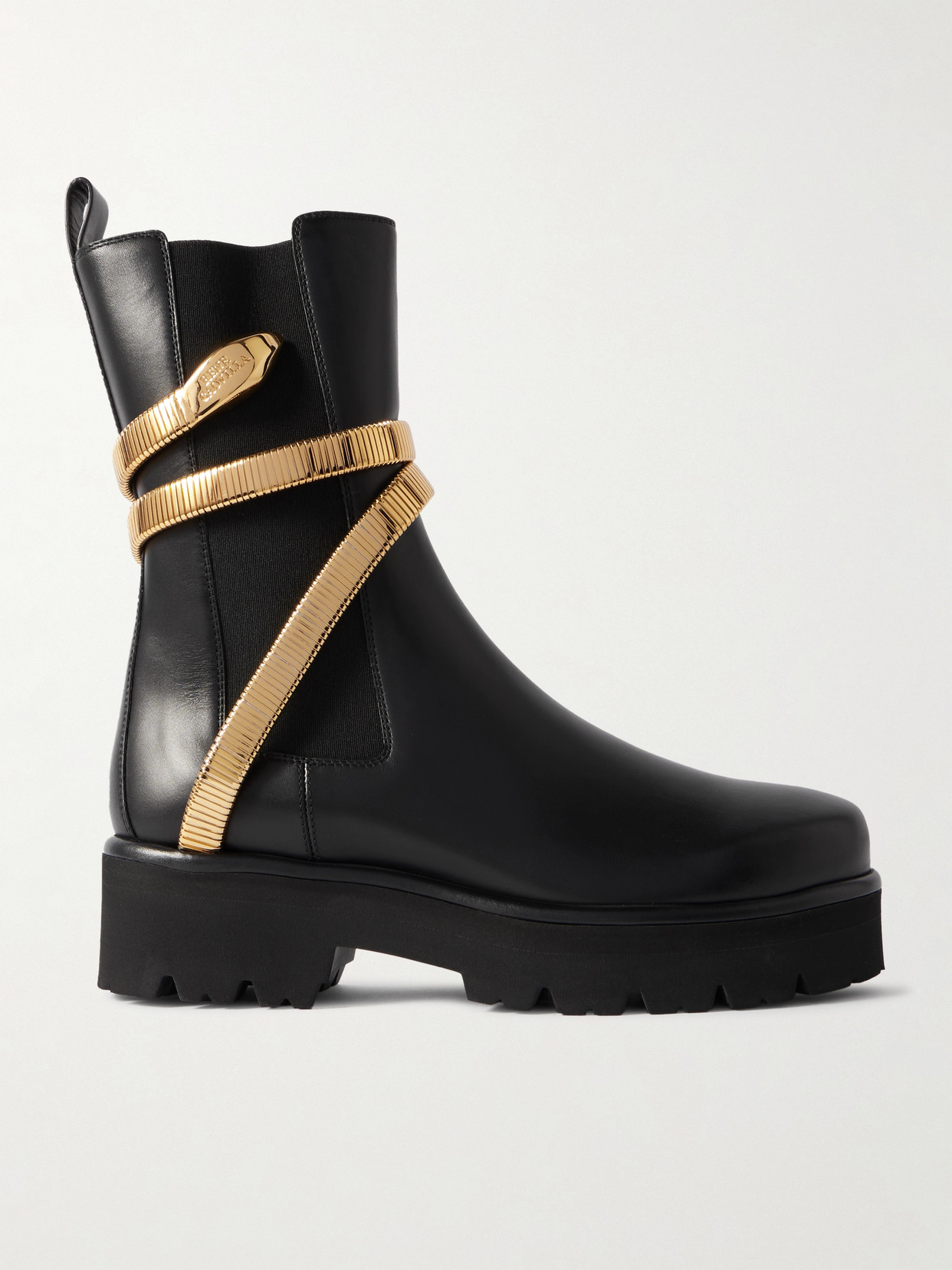 René Caovilla Cleo Leather Snake-wrap Chelsea Booties In Black