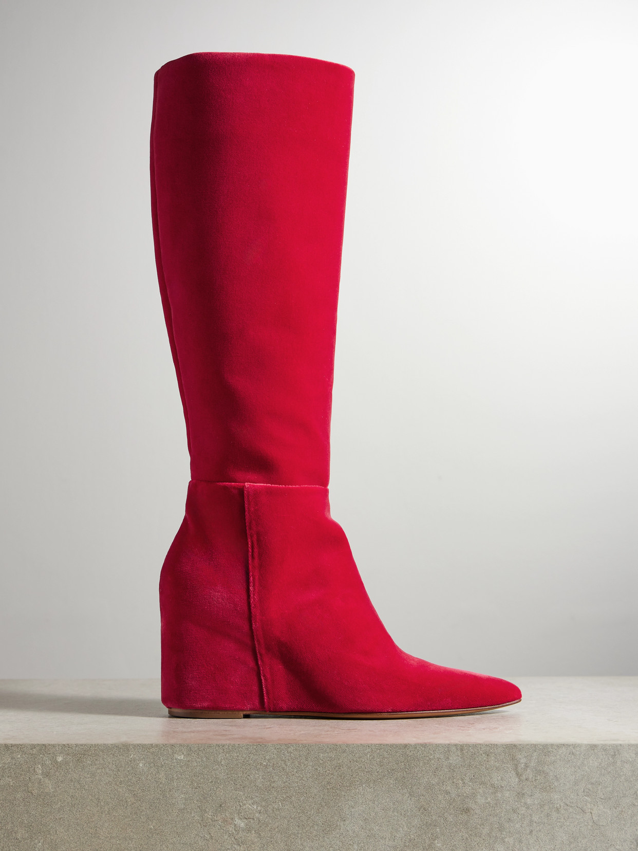 Gabriela Hearst - Remedios Velvet Wedge Knee Boots - Crimson