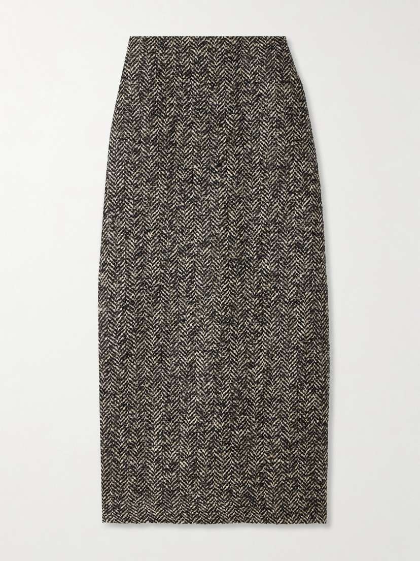 Blazé Milano Herringbone Wool-blend Midi Skirt
