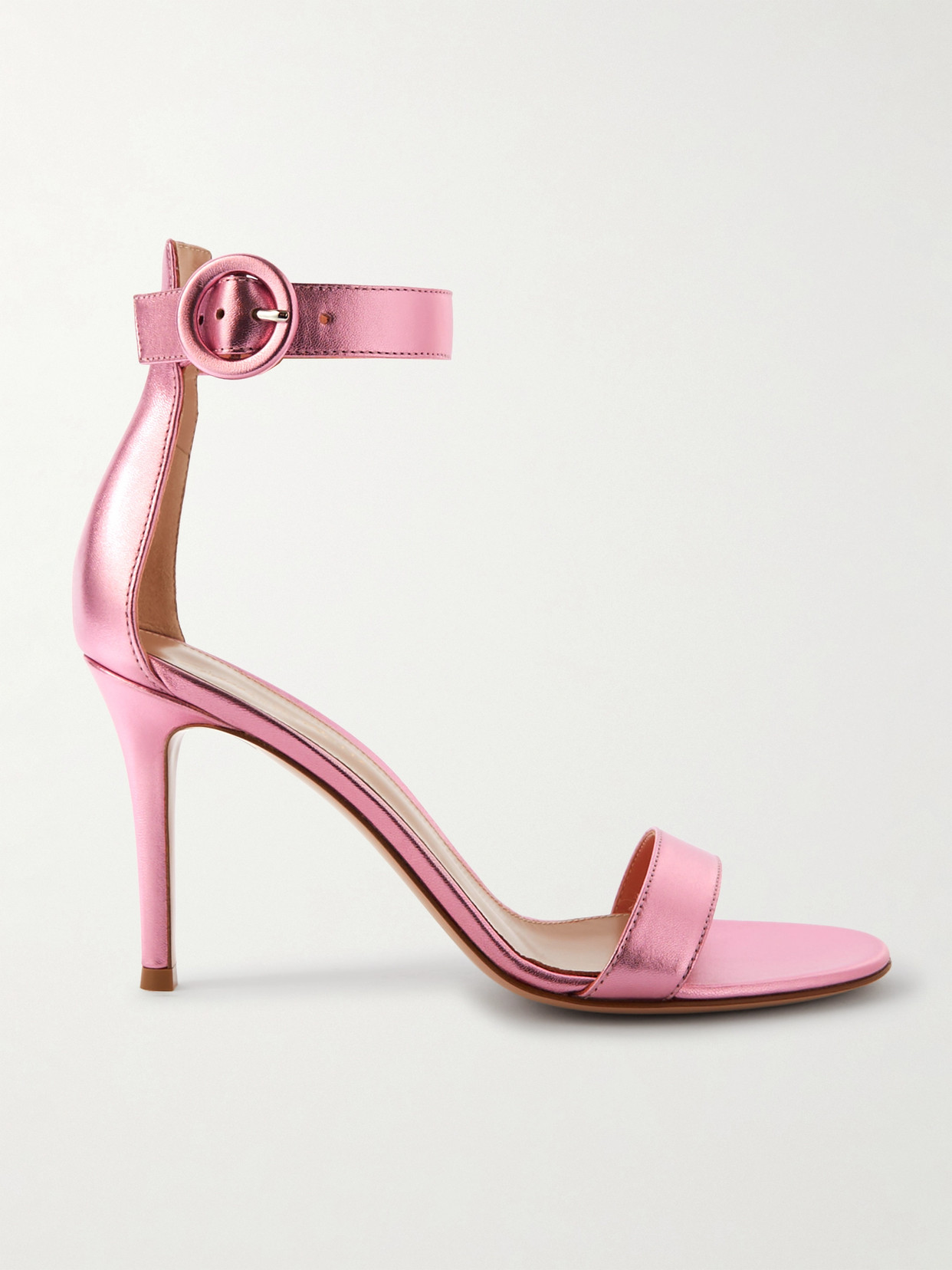 Gianvito Rossi Portofino 85 Metallic Leather Sandals In Pink