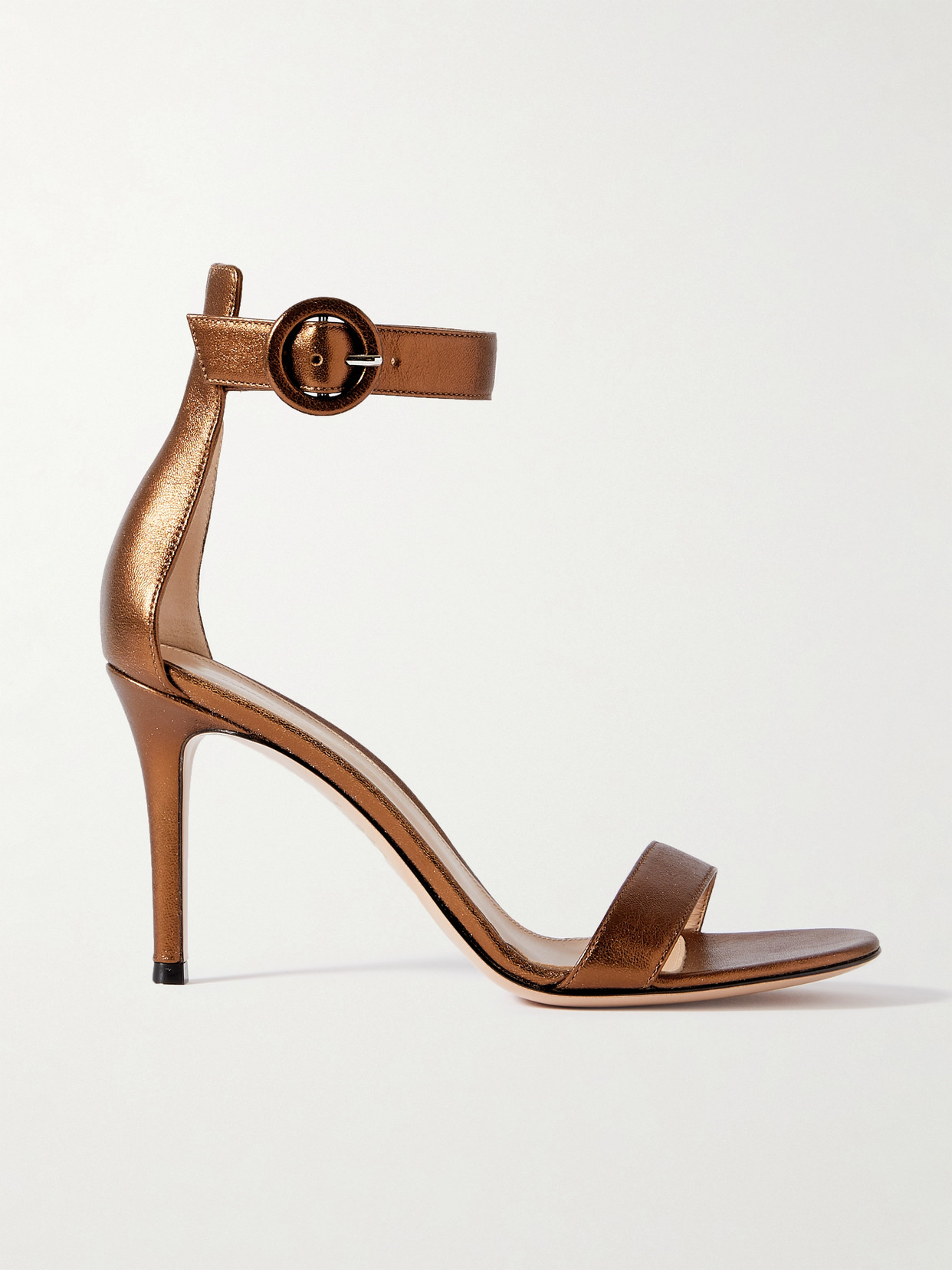 Shop Gianvito Rossi Portofino 85 Metallic Leather Sandals In Brown