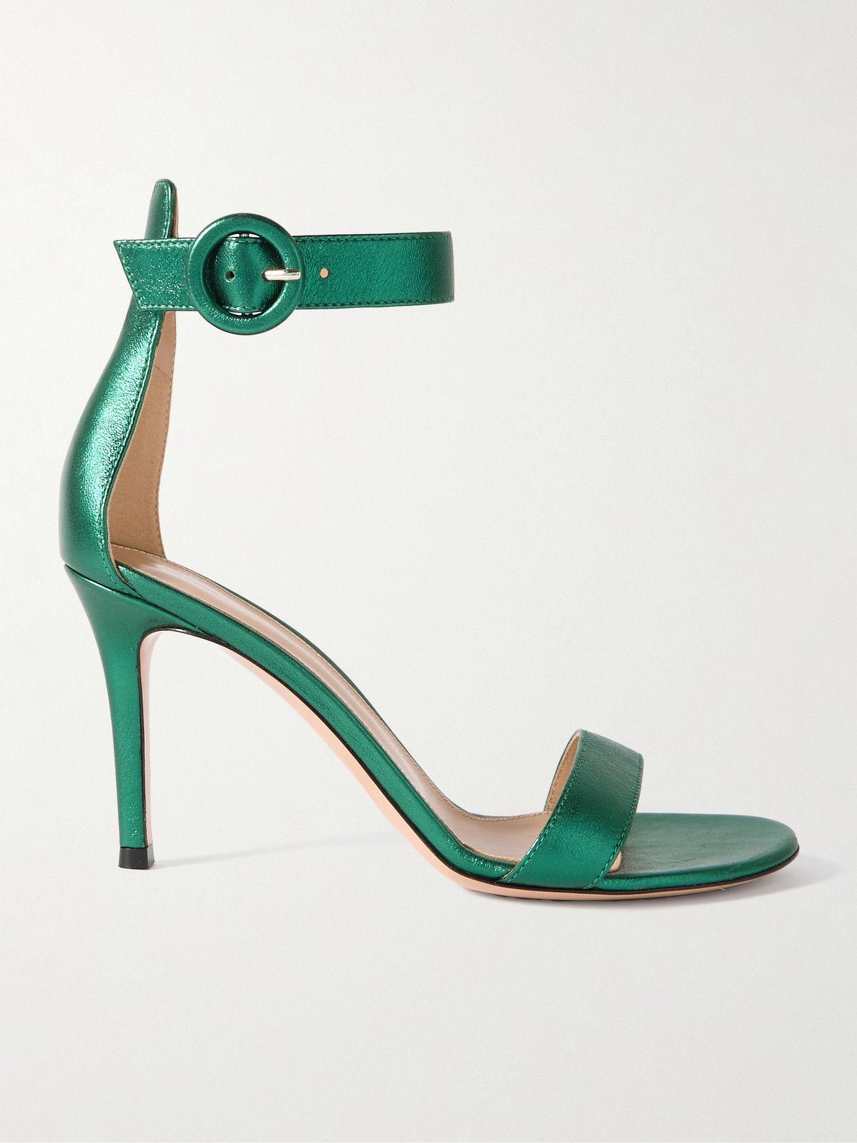 Shop Gianvito Rossi Portofino 85 Metallic Leather Sandals In Green