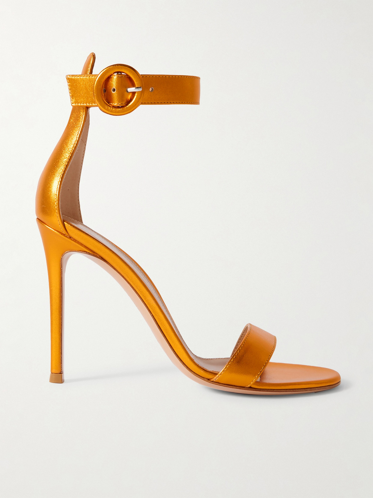 Gianvito Rossi Portofino 105 Metallic Leather Sandals In Orange