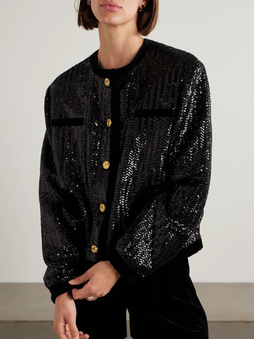 Blazé Milano All About You Gliss velvet-trimmed sequined woven jacket