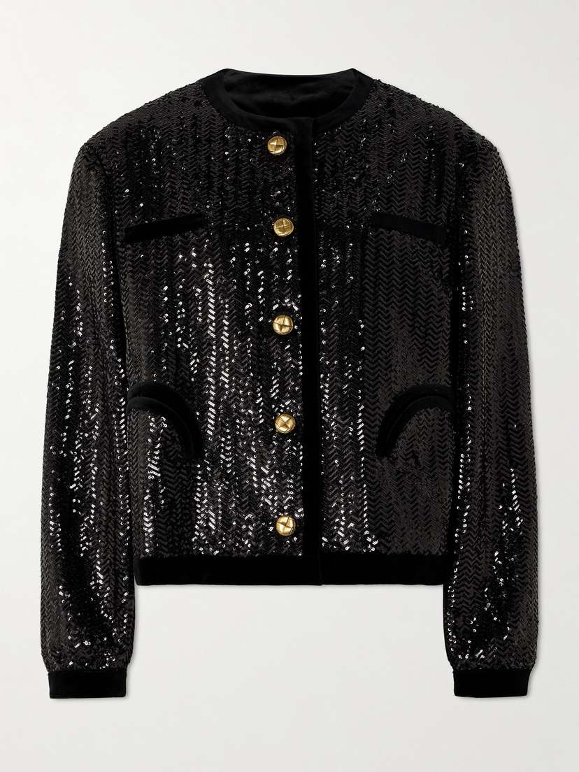 Blazé Milano All About You Gliss Velvet-trimmed Sequined Woven Jacket