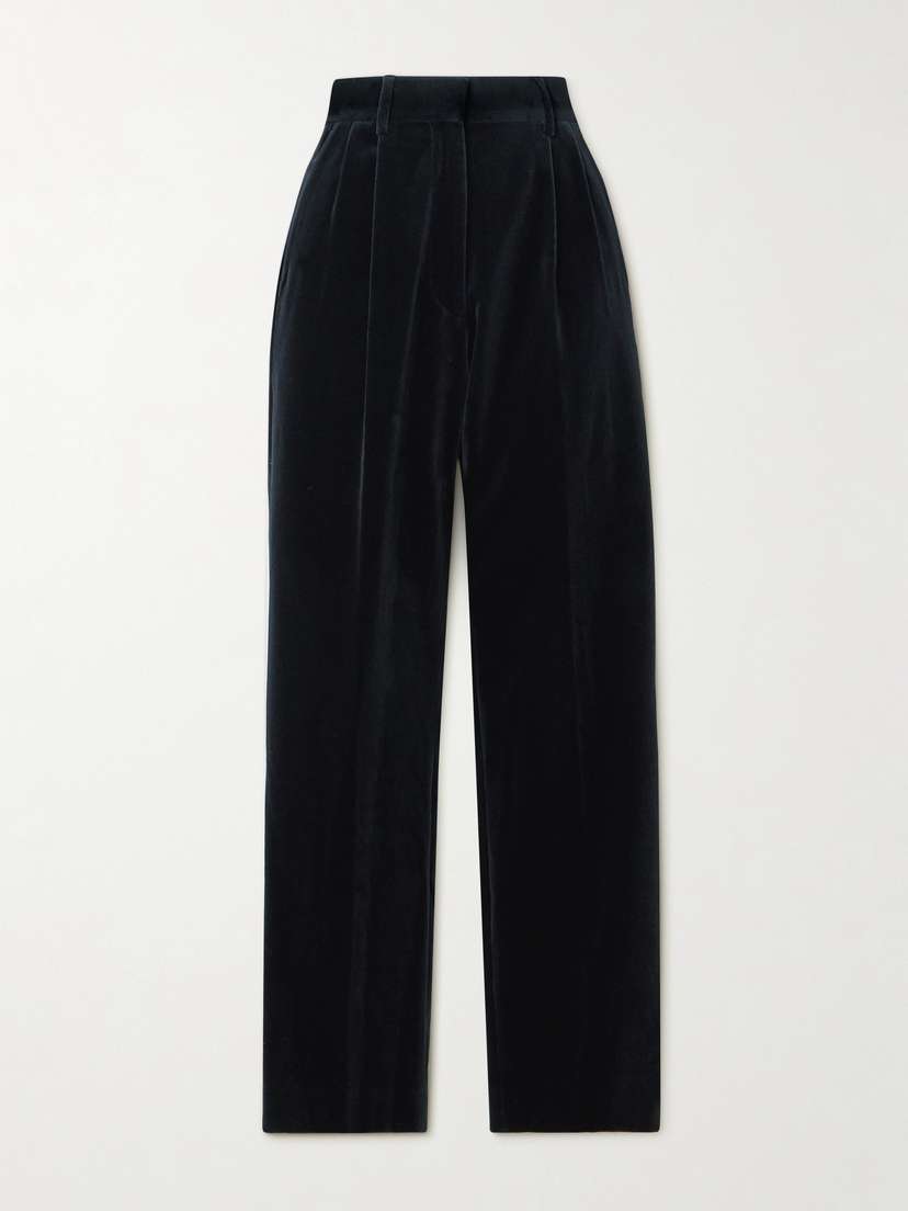 Blazé Milano Fox Pleated Cotton-velvet Straight-leg Pants