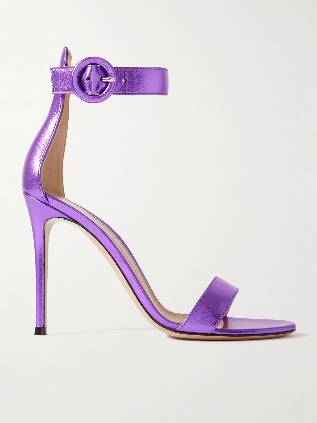 Gianvito Rossi Portofino 105 Metallic Leather Sandals In Purple