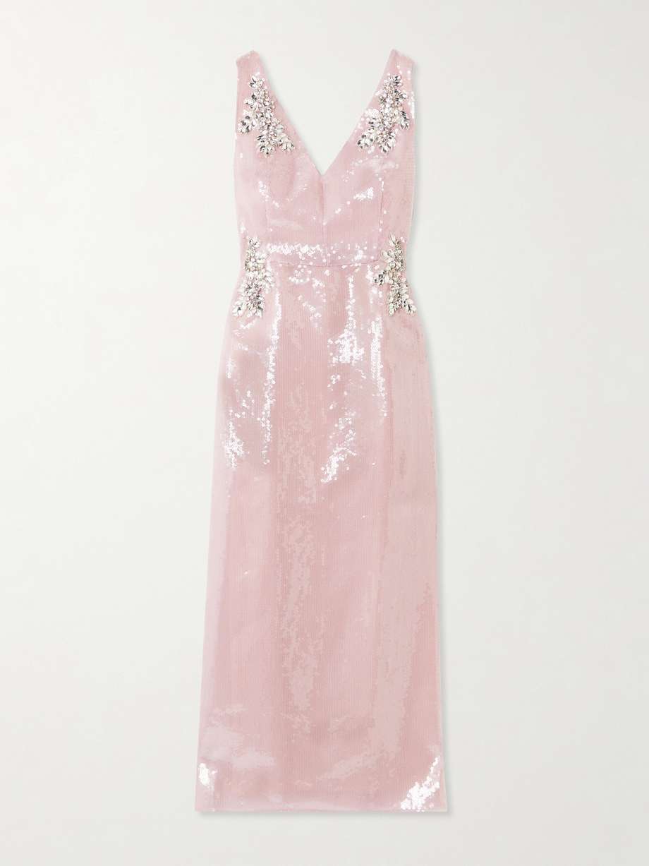 sequined silk and embellished tulle midi dress
