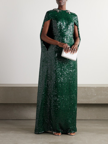 Erdem Cape-effect crystal-embellished sequined crepe gown