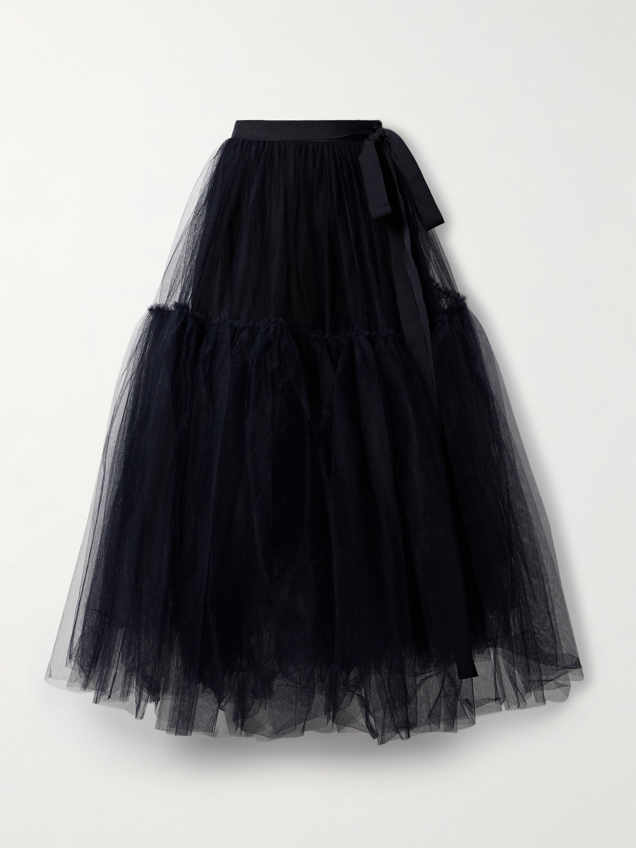 Erdem - Grosgrain-trimmed Gathered Tulle Midi Skirt - Black