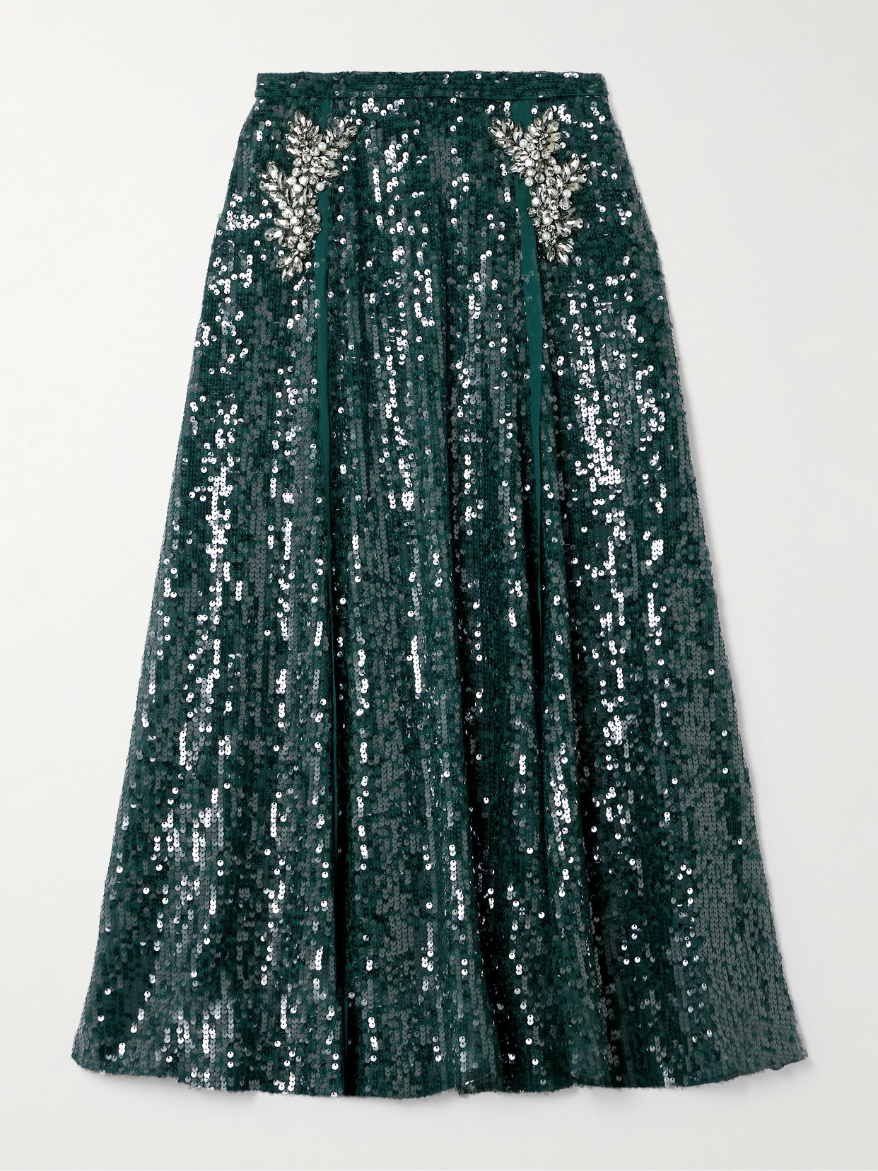 Erdem - Embellished Sequined Chiffon Midi Skirt - Green