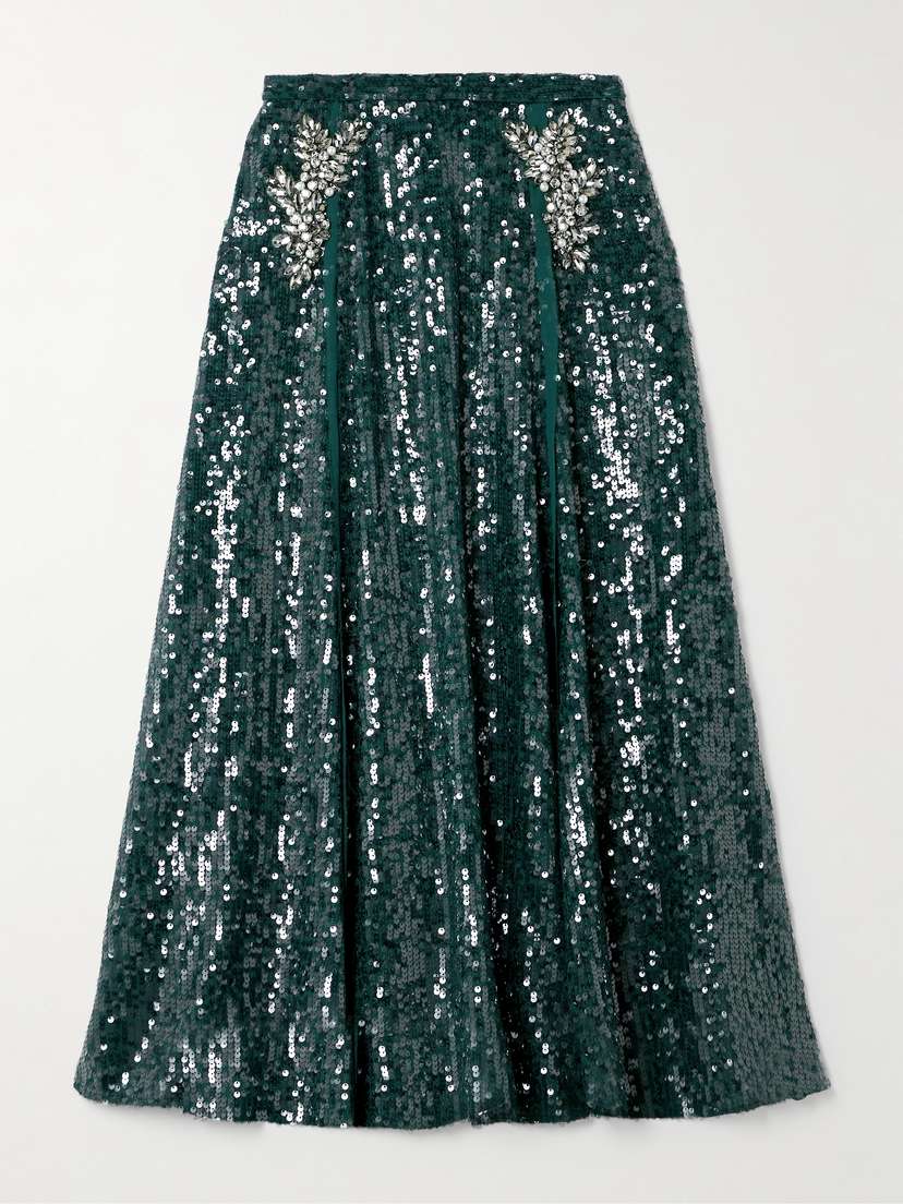 Erdem Embellished Sequined Chiffon Midi Skirt