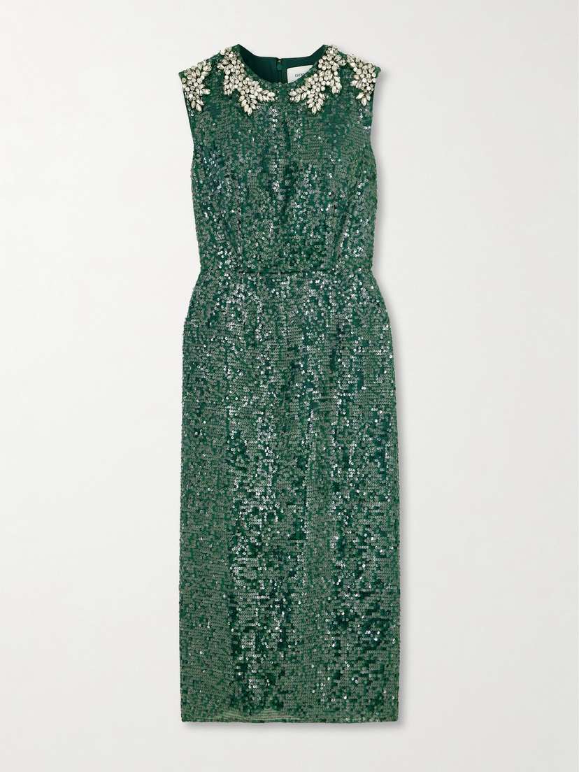 Erdem Embellished Sequined Chiffon Midi Dress