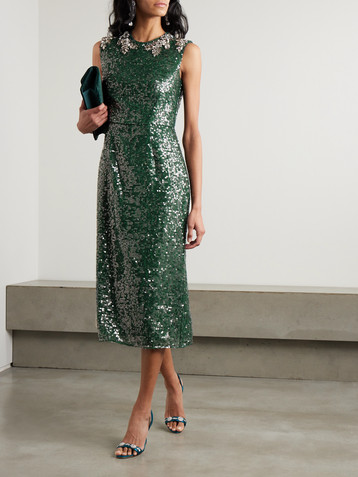 Erdem Embellished sequined chiffon midi dress