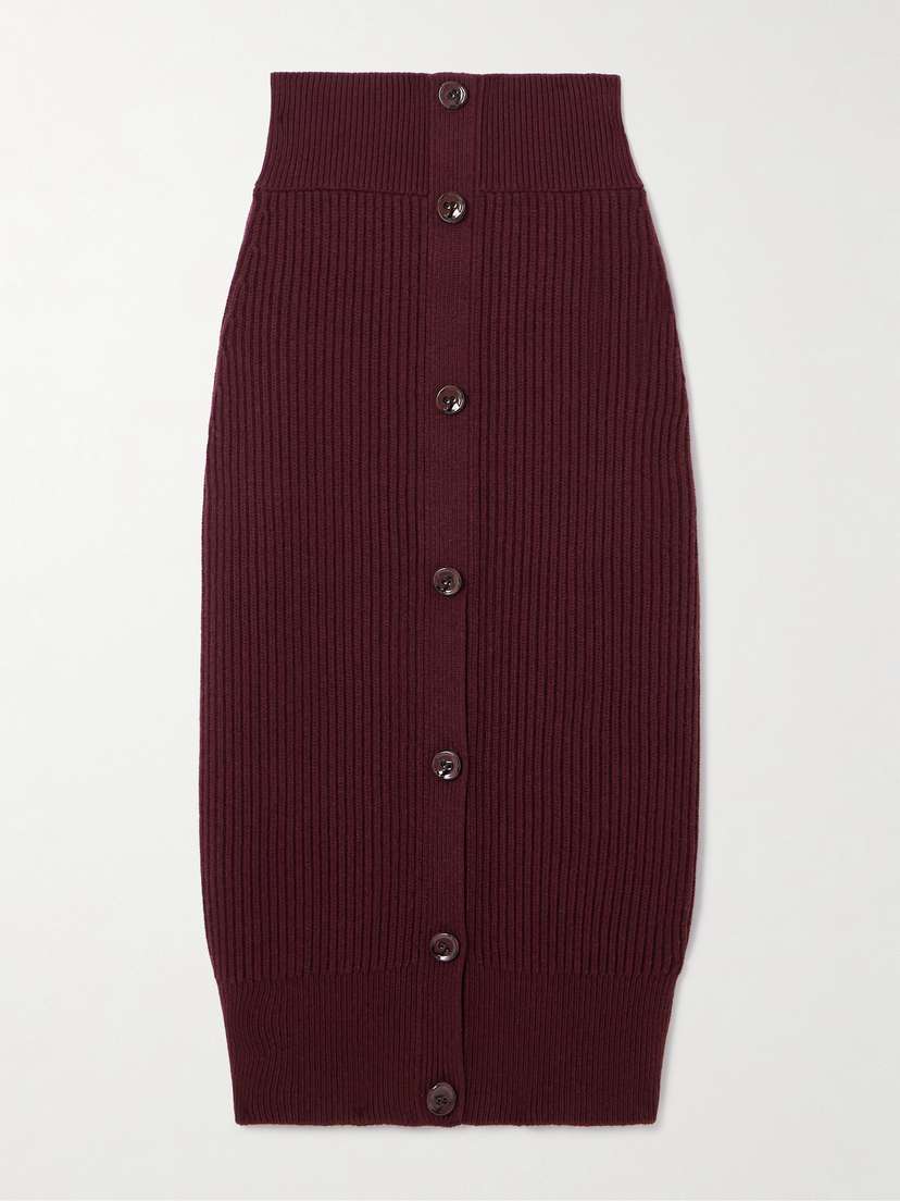 Erdem Embellished Ribbed Wool And Cashmere-blend Midi Skirt