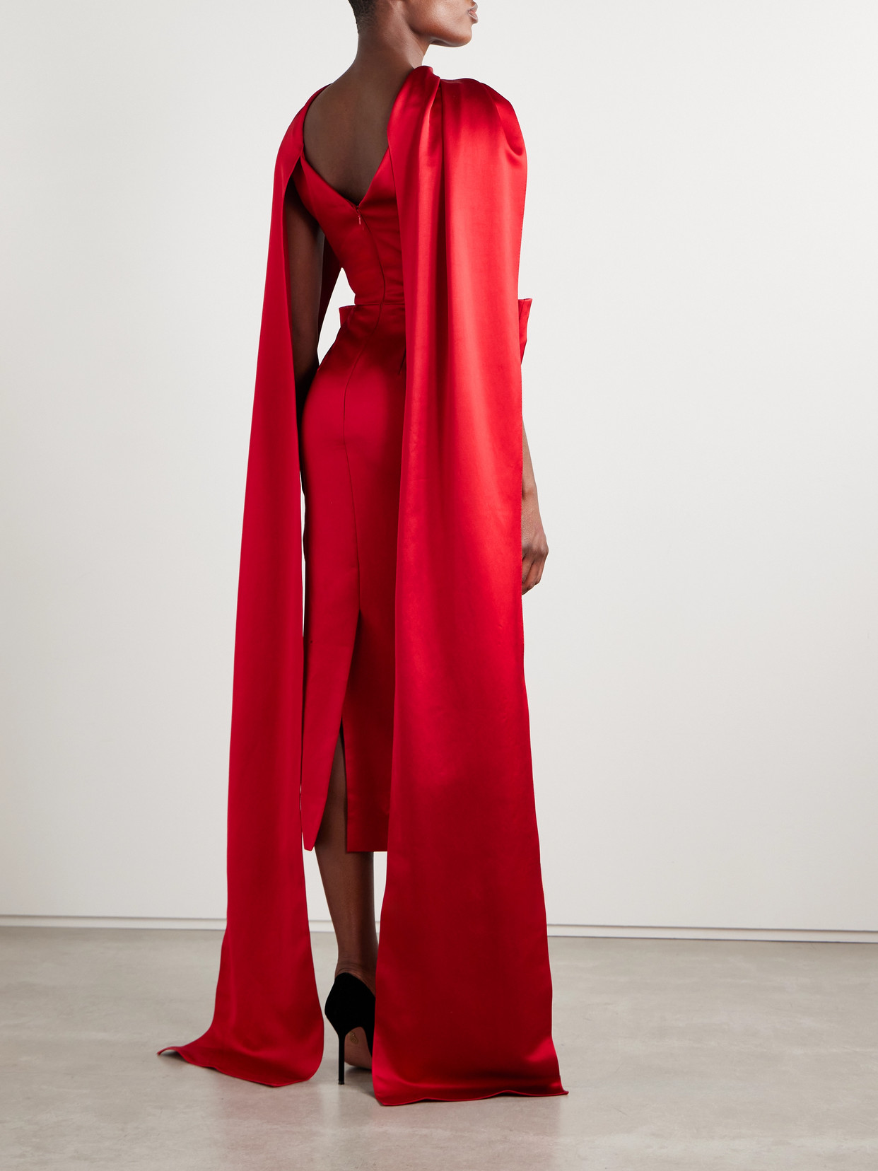 Erdem Draped Cape-effect Embellished Satin Gown In Red