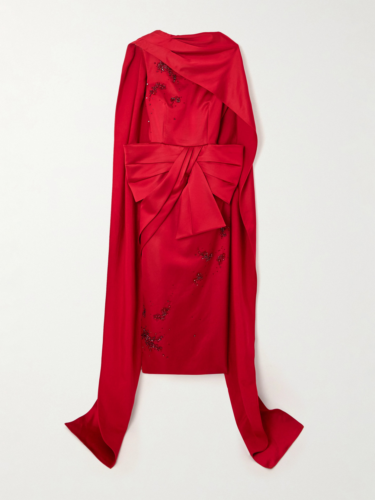 Erdem Draped Cape-effect Embellished Satin Gown In Red