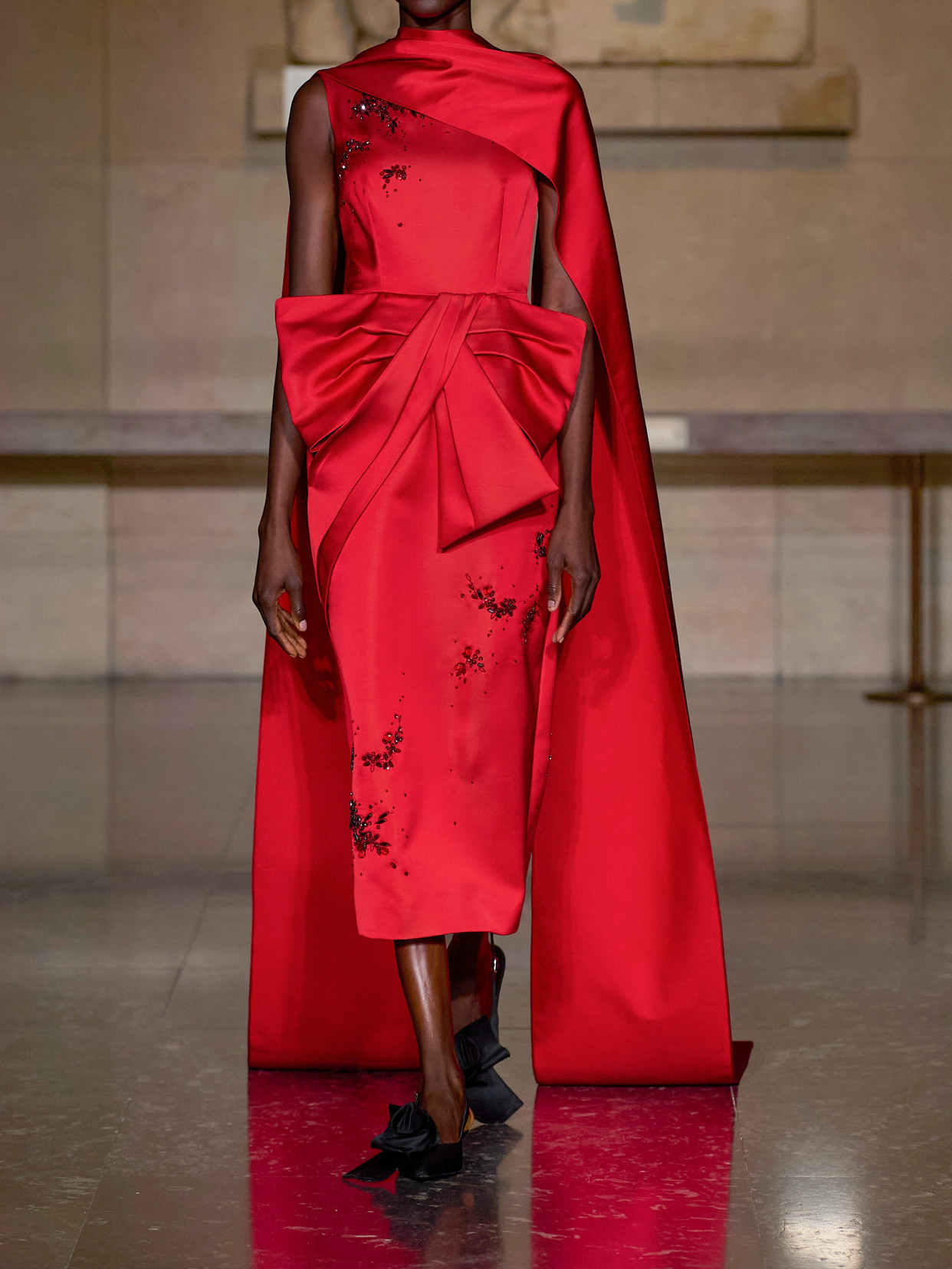 Erdem Draped Cape-effect Embellished Satin Gown In Red