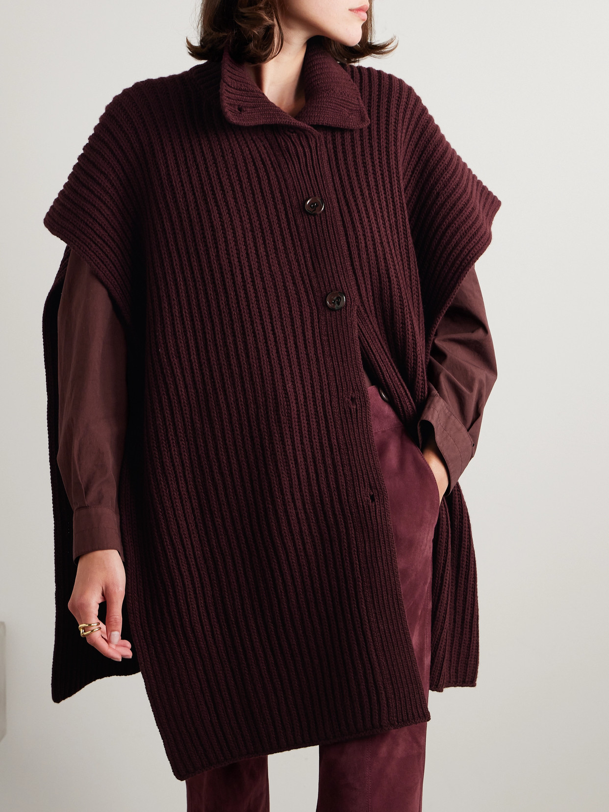 Ribbed Wool And Cashmere-Blend Poncho