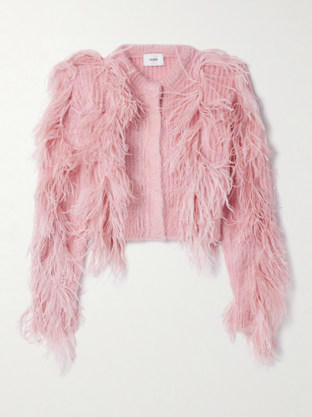 Erdem - Cropped Feather-trimmed Mohair-blend Cardigan - Pink