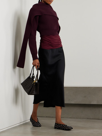 Erdem Draped cropped ribbed wool and cashmere-blend sweater