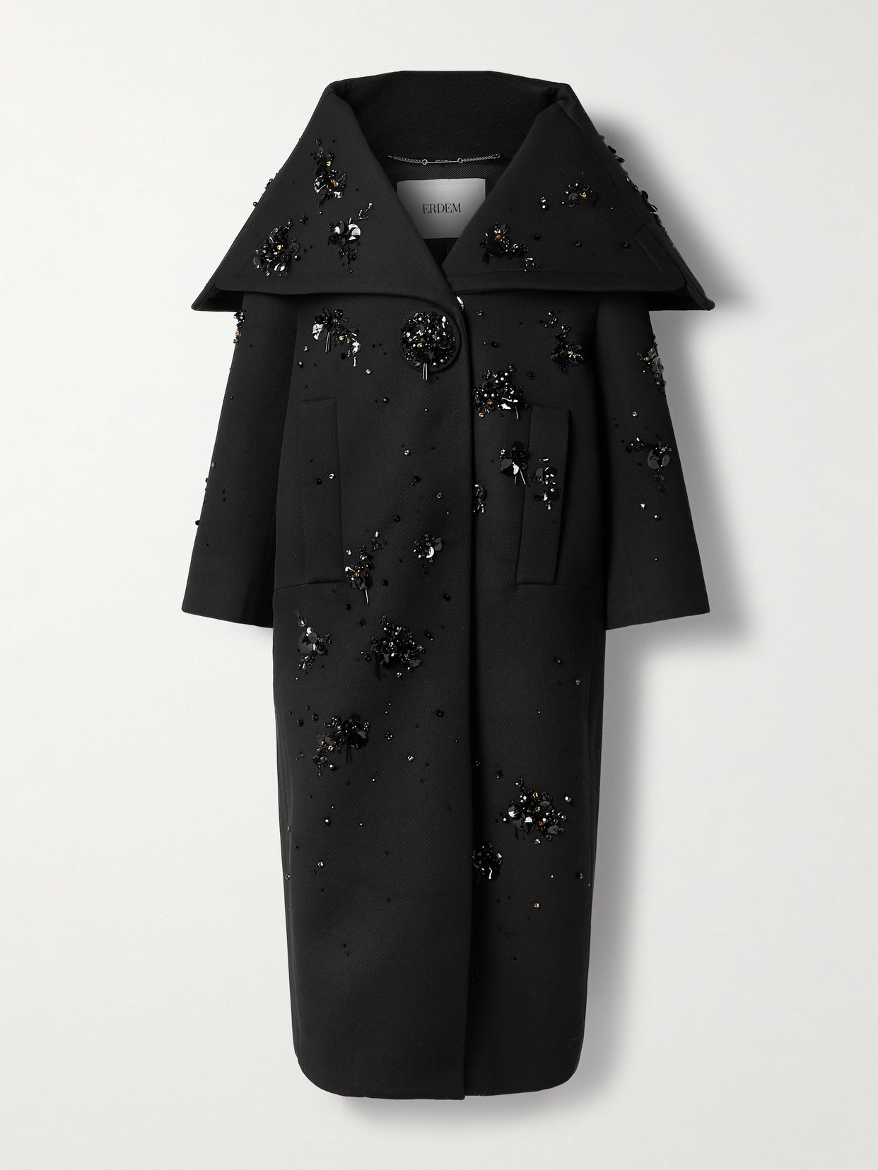 Erdem - Opera Embellished Ribbed Scuba Coat - Black