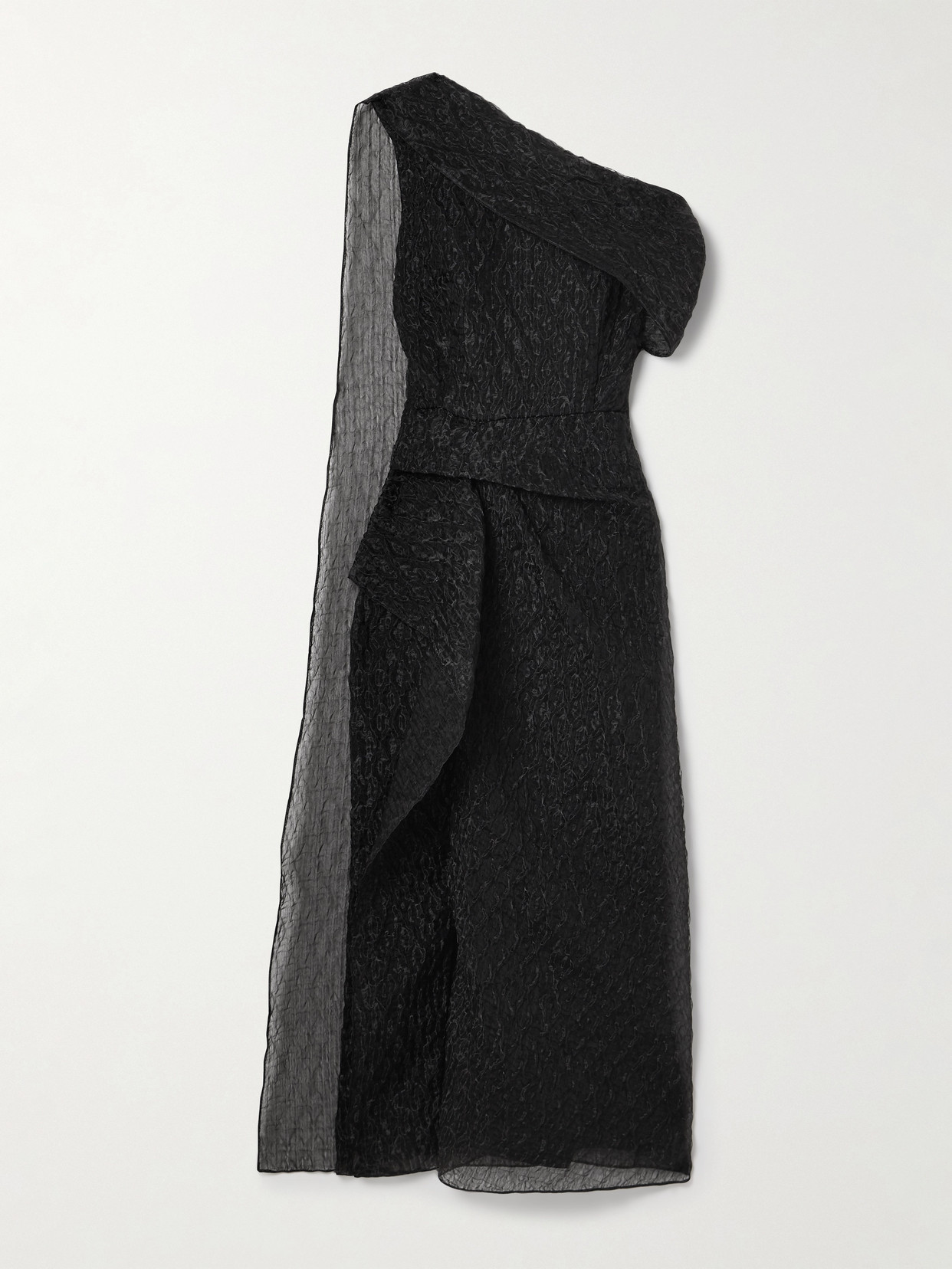 Erdem - One-shoulder Draped Textured-organza Midi Dress - Black