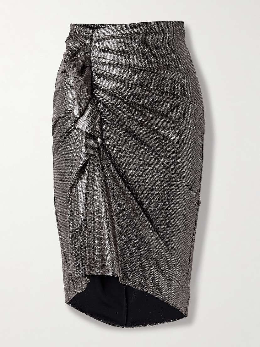 Marant Étoile Dolene Ruched Metallic Stretch-jersey Midi Skirt