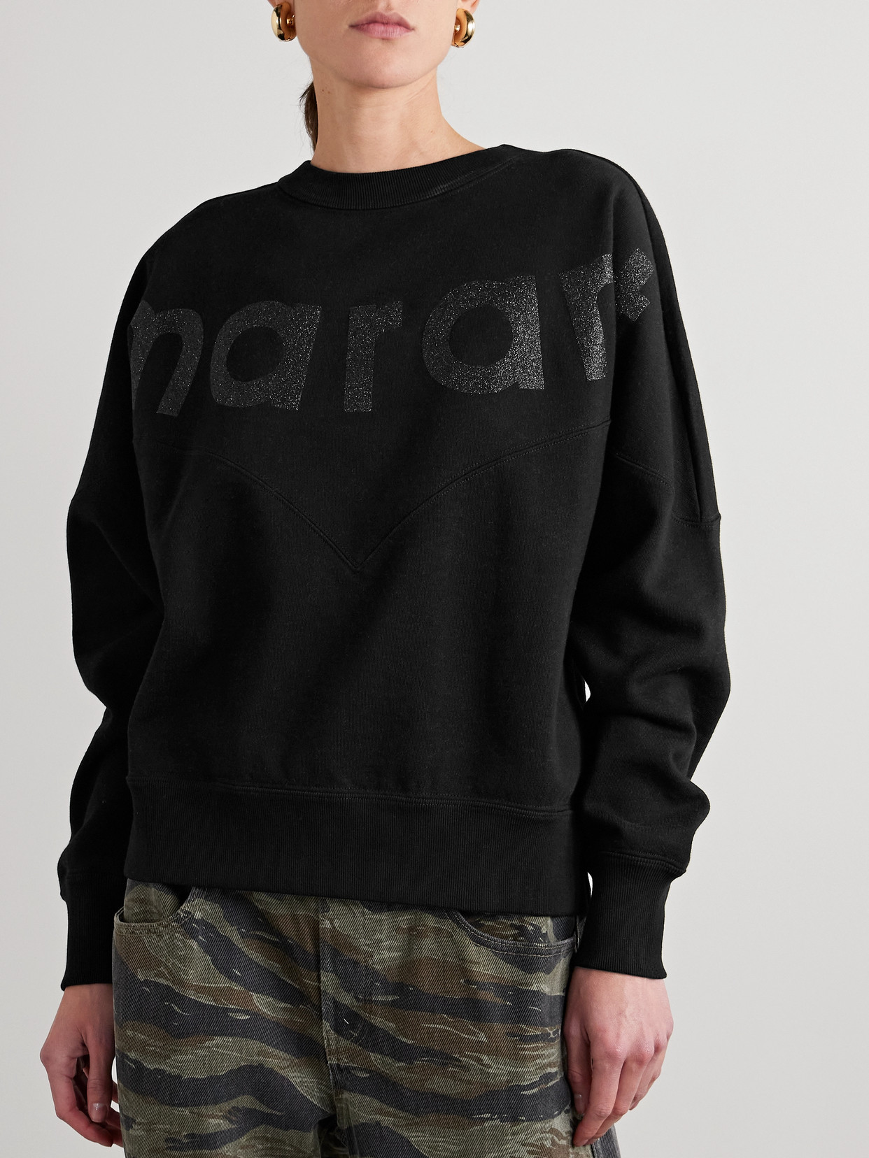 Isabel Marant Étoile Houston Glittered Cotton-blend Jersey Sweatshirt In Black