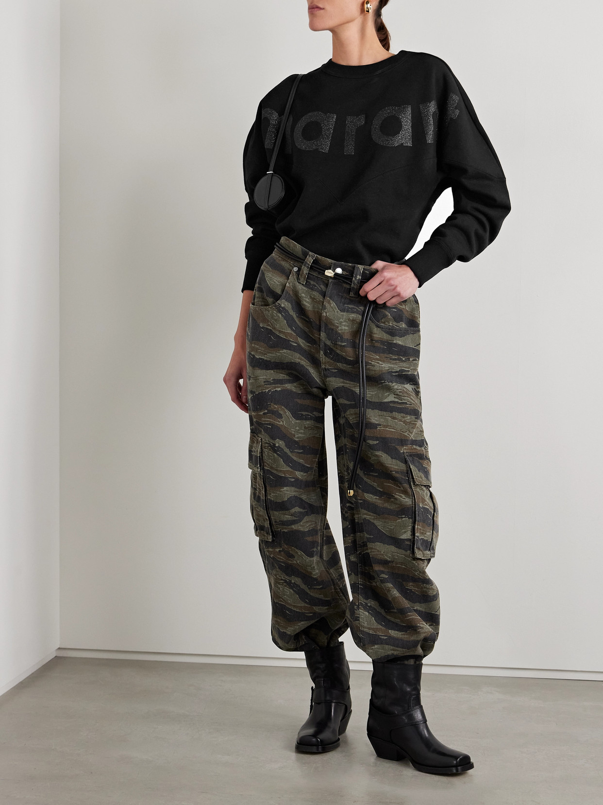 Isabel Marant Étoile Houston Glittered Cotton-blend Jersey Sweatshirt In Black