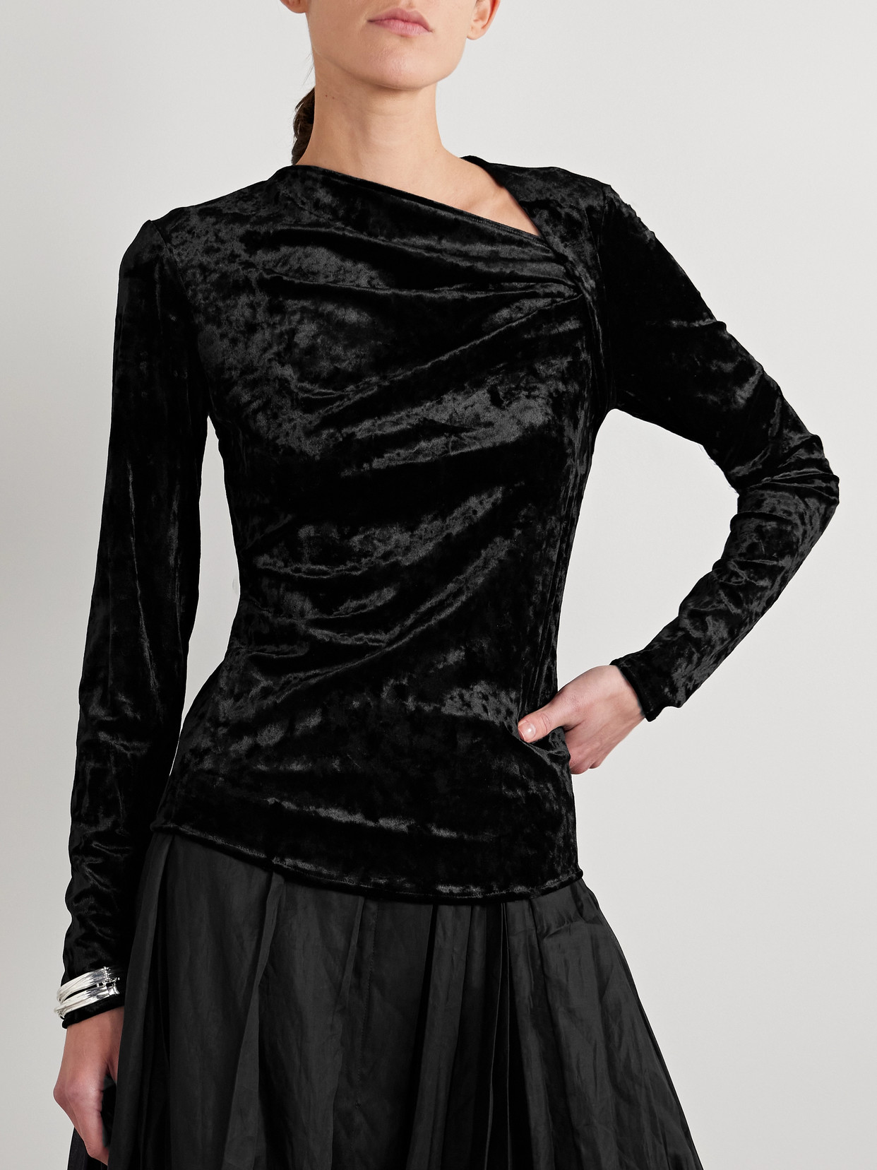 Isabel Marant Étoile Baixa Draped Velvet Top In Black