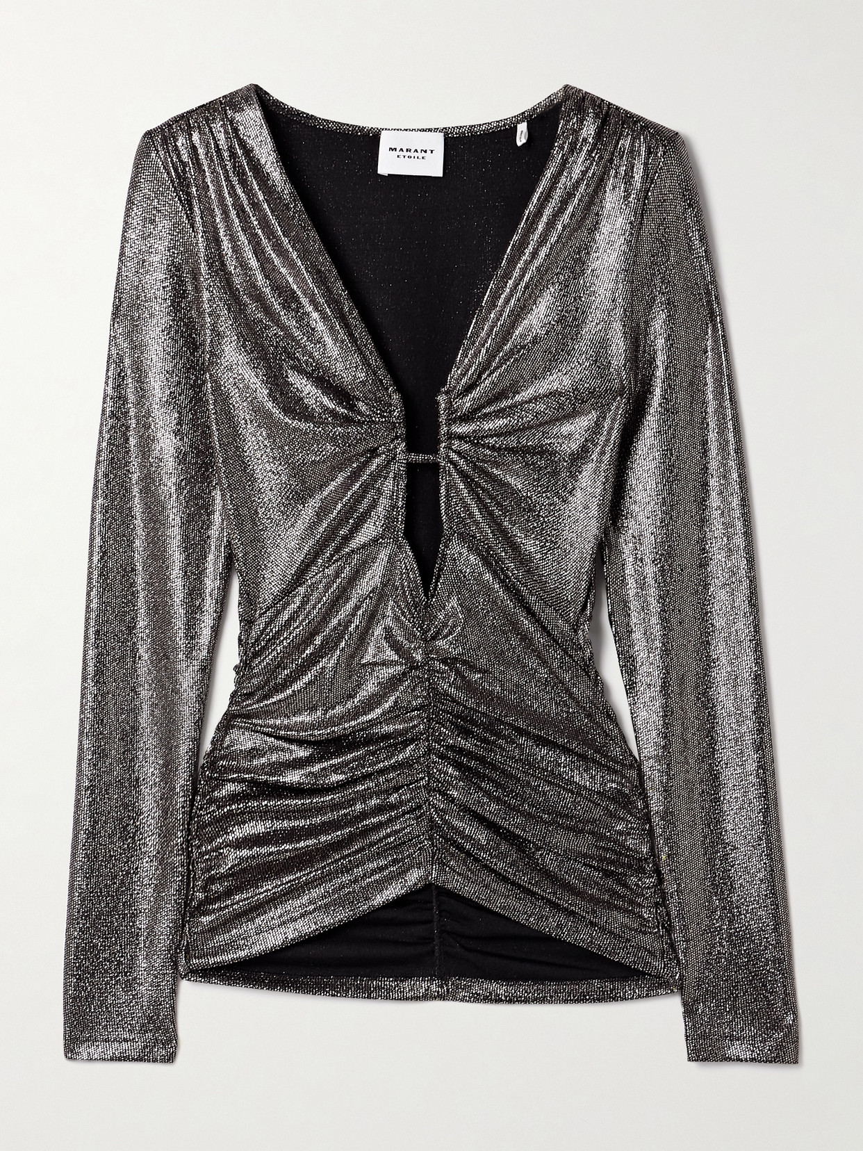 Isabel Marant Étoile Buffy Cutout Ruched Metallic Stretch-jersey Top In Black