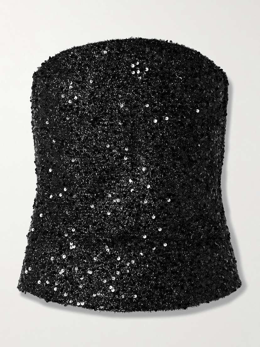 Isabel Marant Aviana Strapless Sequined Metallic Tulle Top