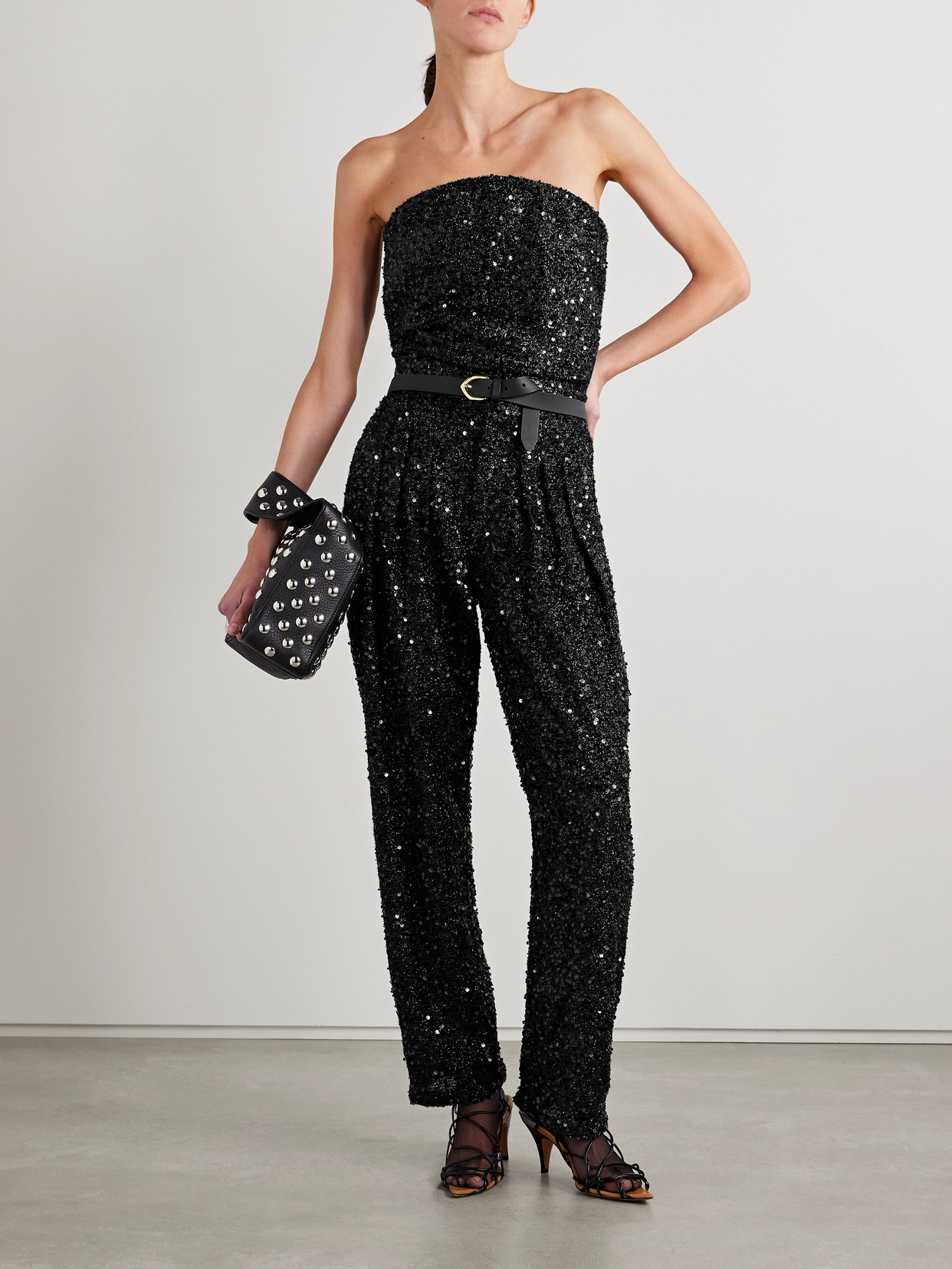 Isabel Marant Aviana Strapless Sequined Metallic Tulle Top In Black