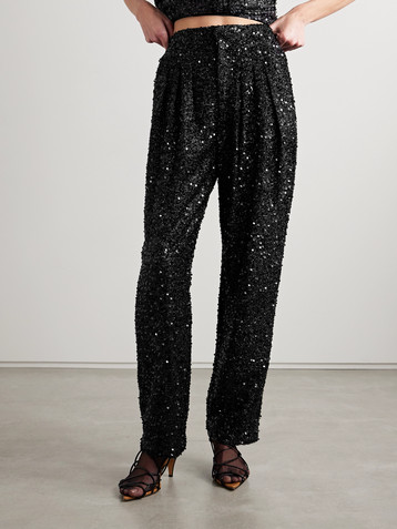 Isabel Marant Aras pleated sequined metallic tulle tapered pants