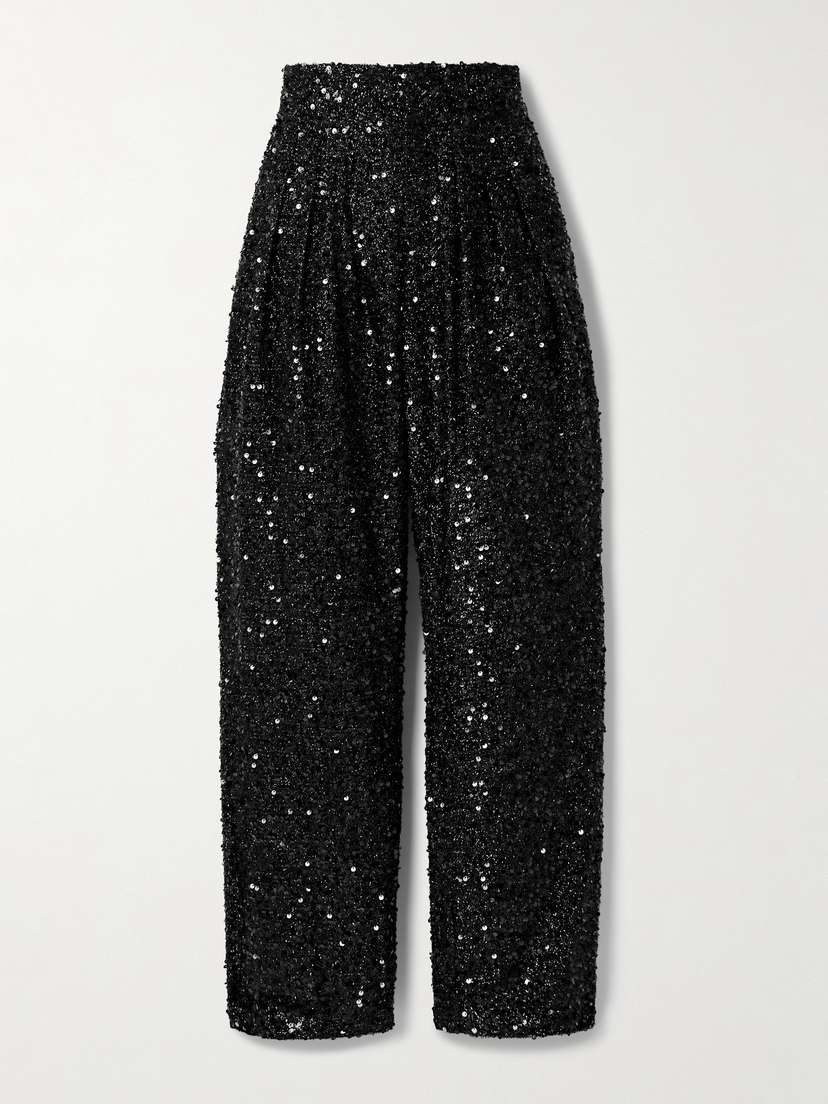 Isabel Marant Aras Pleated Sequined Metallic Tulle Tapered Pants
